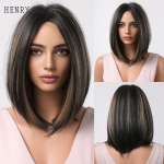 HENRY MARGU L&uuml;hike Bob S&uuml;nteetilised Parukad Ombre Must Pruun Valge Loomulik Sirge Parukas Naistele Keskosa Igap&auml;evane Kuumakindel LC2038-1 beige
