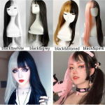 Jaapani anime armas pikk laineline must segatud v&auml;rvi roosa cosplay lolita parukas (Ainult parukas) hall/must