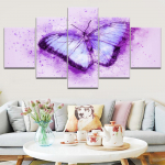 Maalid L&otilde;uend 5-osaline HD-prindipilt Moodne plakat Lilla liblikakujuline seinakaunistus kodukaunistusteks Seinakaunistus Ilma raamita 20x35cm*2 20x45cm*2 20x55cm*1