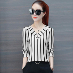 2023 Spring/Summer Striped Women's Loose Three-Quarter Sleeve T-Shirt 2X-Large valge