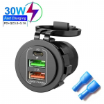 Universaalne 12-24V mootorratta autolaadija kahekordne USB Type-C laadija adapter veekindel toitepesa autole, veoautole, ATV-le, paadile