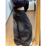 RogueWave Naiste teksap&uuml;ksid K&otilde;rge v&ouml;&ouml;koht Vintage disain Hip Hop Sirged Kotid Denim p&uuml;ksid T&auml;nav Y2K Ameerika stiil Lai s&auml;&auml;rega teksap&uuml;ksid L must
