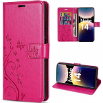 Coque pour Xiaomi Redmi Note 14 Pro 5G (pas pour 4G) Flip Case Cuir Synth&eacute;tique Antichoc Motif Papillon Fuchsia