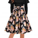 Naiste Midi Seelik A-l&otilde;ikeline K&otilde;rge V&ouml;&ouml;kohaga Lillemustriline Seelik Figuuri Salendav Keskmise Pikkusega Seelik T&ouml;&ouml; Vaba Aeg Igap&auml;evane Kandmine S must