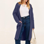 Naiste pikad kootud kampsunid, pikkade varrukatega, eest avatud vabaaja jakk-mantel, taskutega v&auml;lisriided M