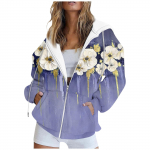 Naiste mood vabaaja tr&uuml;kiga dressipluus, pikkade varrukatega taskukardigan jakk T&otilde;mblukuga kapuutsiga mantel L