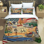 3 tk Voodipesukomplekt Klassikaline Auto Vintage Plakat Kodutekstiil Tekikott Padjap&uuml;&uuml;r Poiss Laps Teismeline T&uuml;druk Voodipesu Katete Komplekt AU Single(140x210cm)