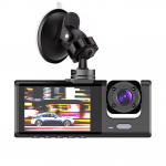3 kaamera objektiiviga auto DVR 3-kanaliline armatuurkaamera HD 1080P armatuurkaamera kahe objektiiviga armatuurkaamera videosalvesti, must kast 24h parkimise j&auml;lgimine Front & interior