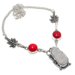 Natural Moonstone Rough, Coral 925 Sterling Silver Jewelry Necklace 18 n1h36