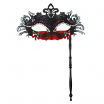 Fancy Party Masque Metalmask k&auml;eshoitava pulgaga poole n&auml;oga Veneetsia mask kivikividega naistele Meestele Ball Ball Mardi Gras Maskeraad punane must v&auml;rv