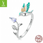Disain Drip Craft Kingfisheri k&otilde;rvar&otilde;ngad, V&auml;rviline lind S925 Sterling H&otilde;be Ehted 925 Silver