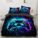 M&auml;ngu Kuningas Kuninganna Tekikott 3D Must M&auml;ngukontroller Voodipesu Komplekt Lastele Teismelistele Poistele Mehele M&auml;nguri Magamistoa Kaunistus Tekikate Padjap&uuml;&uuml;r EU Twin 135x200cm