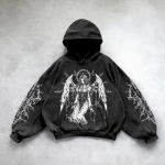 ZYLLO Retro Gooti Graafilise Tr&uuml;kiga Hip Hop Kapuutsiga Pusa Meestele Y2k Grunge Punk Vabaaja Lahtine Pullover Naiste T&auml;navamoe Dressipluus Kapuutsiga M