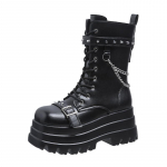 Moodsad 8,5 cm Uued Mustad Punk stiilis Naiste Saapad Kiilud Platvormsaapad Metallpandlad Keskmise s&auml;&auml;rega Saapad Jalan&otilde;ud Naine Gooti Pahkluu Saapad Suurus 42 35 must