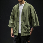 Kimonokardigan Retro Traditsiooniline Jaapani samurai Riietus Hiina stiilis puuvillane linane Haori Yukata t&auml;navar&otilde;ivad XXXXXL armee roheline v&auml;rv