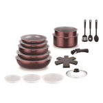 Batterie de cuisine - Tous feux dont induction - ARTHUR MARTIN - AM2503 - Aluminium - 18 pi&egrave;ces - Poign&eacute;e amovible punakas-lilla