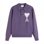 AMI Uus Polo Kraega Kootud Kampsun Jacquard Armastus Meeste Villane Kampsun S