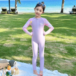 Laste kiirkuiv &uuml;hes t&uuml;kis ujumistrikoo - Pikkade varrukate ja pikkade p&uuml;kstega, unisex disain poistele ja t&uuml;drukutele professionaalseks ujumistreeninguks. 3XL (Height 125-140cm, Weight 60-70 catties) lilla