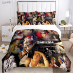 Eminem Hip-Hopi Laulja Aastaringselt Tekikate Paarisuuruses Voodipesukomplektid Pehme Tekikate Ja Padjap&uuml;&uuml;rid Teismelisele &Uuml;he-/Kahe-/Kuninganna-/Kuninga EU Single(135*200cm)3pcs