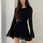 Seljata must kleit naistele Elegantne &otilde;&otilde;nsa seljaga pitsiga pikkade varrukatega v&otilde;rk Seksikas &otilde;huke volangidega minikleidipidu XL must