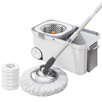 360&deg; p&ouml;&ouml;rlev ruudukujuline mopp Spin Mop ja &auml;mbri komplektid 6 vahetatava otsikuga, eraldab musta vee puhtast veest p&otilde;randate puhastamiseks
