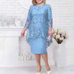 Mood Naiste Vabaaja Kaheosaline Komplekt Kleit Pits Tikand Keskmise Pikkusega Qunide XXXL taevasinine v&auml;rv