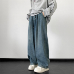 Meeste Streetwear Kotid Laiad Jalad Teksap&uuml;ksid Kulutatud Denim P&uuml;ksid Mehelik &Uuml;le suuruse L&auml;bil&otilde;ikega Vabaaja Korea Hip Hop S