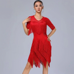 Ladina kost&uuml;&uuml;m naistele Ladina tantsukleidid Standard Ballroom tantsu treeningkost&uuml;&uuml;mid Tuttidega kleit Salsa tantsuriided M punane