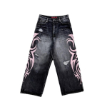 RogueWave Y2K Roosa Baggy Jeans Vintage Tr&uuml;kimustriga Pestaud Rebitud Jeans Hip Hop Streetwear Harajuku Mehed Naised Vabaaja Laiade S&auml;&auml;rtega Jeans S