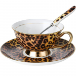 Retro leoparditr&uuml;kiga keraamiline kohvitass ja alustassikomplekt P&auml;rastl&otilde;unatee tassid Hommikutass Vee tassid Piimakruus Piimatee kruus Tass 201-300ml