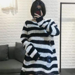 Punk Gooti Pikk Kampsun Suvi Naistele Triibuline Lahe L&auml;bil&otilde;ikega Aukud Katki Kampsun L&otilde;tv Rock &Otilde;huke Tume Streetwear One Size