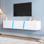 180 x 35 x 30 cm, Seinale kinnitatav televiisikapp, Madal televiisikapp LED-valgustusega, Televiisorialus 3 kapiuksega, 75-tollised televiisorid, Televiisiim&ouml;&ouml;bel L&auml;ikiv, Valge 180 x 35 x 30 cm valge