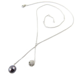 Les Tr&eacute;sors De Lily [Q1072] - Collier argent 'Sissi' gris blanc argent&eacute; - 42 cm- perles 9 et 7 mm hall