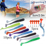 Sougayilang 10tk Pehme p&uuml;&uuml;gilant Uus 5cm Ready Stock Pehme s&ouml;&ouml;t Pehme ujumiss&ouml;&ouml;t vees ujuv kalalant 10pcs lure&5pcs hooks