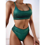 Seksikas naiste ujumistrikoo k&otilde;rge v&ouml;&ouml;kohaga bikiinid, soliidne bikiinikomplekt, l&auml;ikiv ujumisriided stringid ujumiskost&uuml;&uuml;m Biquini suvised rannariided bikiinid S roheline