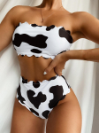 Naiste seksikas bikiinid Cow Print k&otilde;rge v&ouml;&ouml;kohaga ujumistrikoo S valge