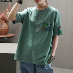 DIMANAF suvine naiste T-s&auml;rk Puuvillane t-s&auml;rk Mood Lilletr&uuml;kis Patchwork Tops T-s&auml;rgid Kodukandmine S&auml;rk Vaba vabaaja L roheline