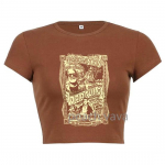 ZSIIBO Vintage Grunge Graafiline Esteetiline Naiste K&auml;rbitud Topid Punk Harajuku Y2K Goth l&uuml;hikeste varrukatega t&auml;navar&otilde;ivad, tr&uuml;kiga &otilde;hukesed riided T-s&auml;rk S pruun