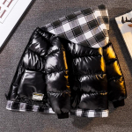 Laste s&auml;rav puuvillase polsterdatud jakk Keskmise pikkusega poiste ja t&uuml;drukute talvejope Kapuutsiga polsterdatud jope Lahtine kapuutsiga sulejope 160 must