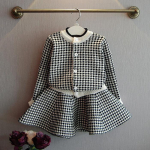 T&uuml;drukute kleit Houndstooth seelik Kootud seelik Laste kaheosaline &uuml;likond 120cm must