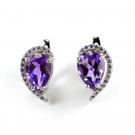 H&otilde;bedast k&otilde;rvar&otilde;ngad Pirn 10*7mm Naturaalne Amet&uuml;st Stud My Heart Klambriga K&otilde;rvar&otilde;ngad P&auml;ris 925 Sterling Silver Ehted Naistele T&uuml;drukutele Lihtne Kingitus M lilla