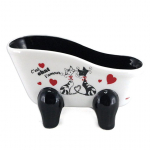 Les Tr&eacute;sors De Lily [A2556] &ndash; keraamiline seebialus 'Cats' must punane valge (retro vann) - 130x75 mm (see on vestluse armastus) must