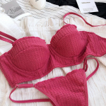 Uus 6 v&auml;rvi naiste puuvillane aluspesu Prantsuse seksikas 1/2 tassiga Push Up rinnahoidja komplekt Moodne fluorestseeruv suvine pitsrinnahoidja ja stringid pesu S punane