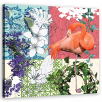 L&otilde;uendiprint Flamingo ja linnu kollaaž 30x30 mitmev&auml;rviline