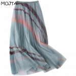 MOJTA Summer Clear Flower Mesh plisseeritud seelik K&otilde;rge v&ouml;&ouml;koht Keskmise pikkusega Poolpikk seelik One Size roosa