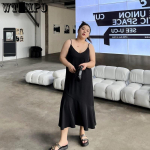 Naiste kleidid Suur seljata p&auml;itsetega kleit avar &otilde;huke must seksikas kalasabast pikk kleit M must