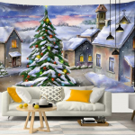 Lumi j&otilde;ulupuu kamin J&otilde;uluvana print Gobel&auml;&auml;n Seinaripp Taust Riidekaunistus J&otilde;ulud Kodu Toa Seinakaunistus 75x75cm30x30inch