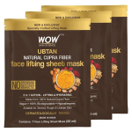 Wow Skin Science Sandalwood Oil, Saffron & Turmeric Extract Infused 2 in 1 Ubtan Face Lifting Sheet Mask - for Tan Removal & Anti-aging, Pack of 3