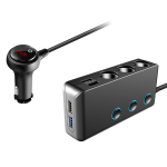 QC3.0 automaatse pistikupesaga valgusti jaotur, 12 V/24 V 3 pistikupesaga 120 W alalisvoolu autoadapter LED-voltmeetri peal&uuml;litiga, 8,5 A 4 USB kiired pistikupesad, s&otilde;ltumatu sisse-/v&auml;ljal&uuml;litus 130x5.8x3 must