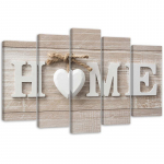 Viieosalise pildiga l&otilde;uendiprint Modern Home Heart White 100x70 beež